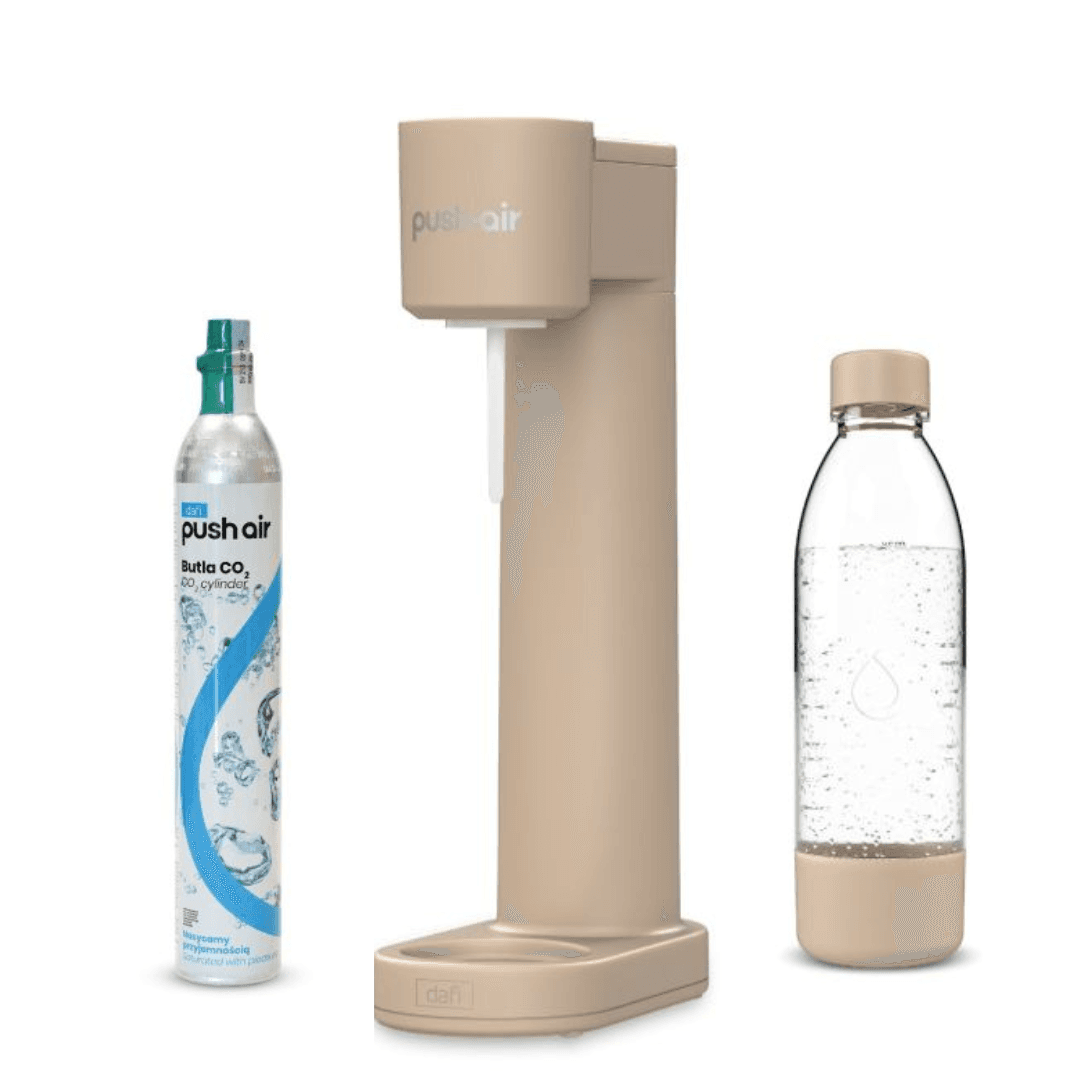 Saturatore d'acqua PUSHAIR Dafi Cappuccino + Cartuccia di CO2 + Bottiglia da 0,7 L